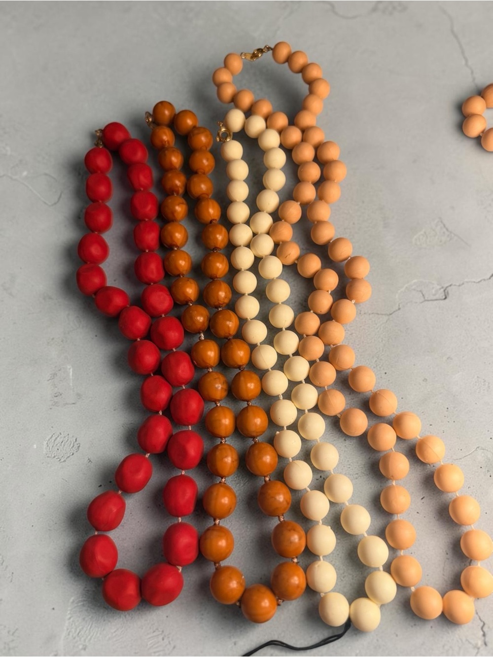 Vintage Beaded Necklace - Red, Orange, Cream, Peach